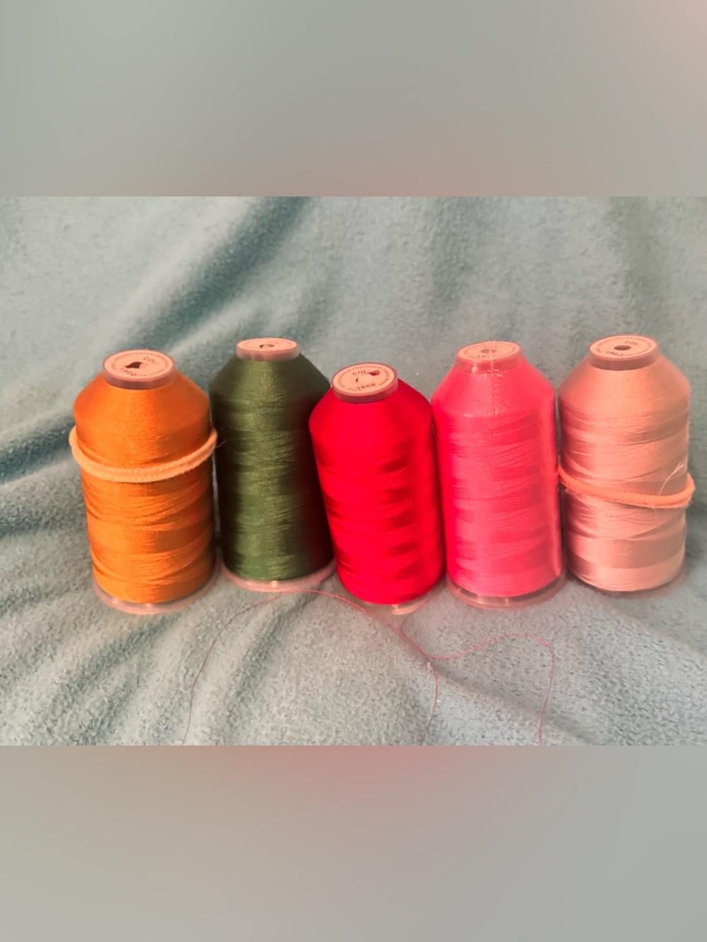 Set of Colorful Sewing Thread Cones - Orange, Green, Red, Hot Pink, Blush 5000m